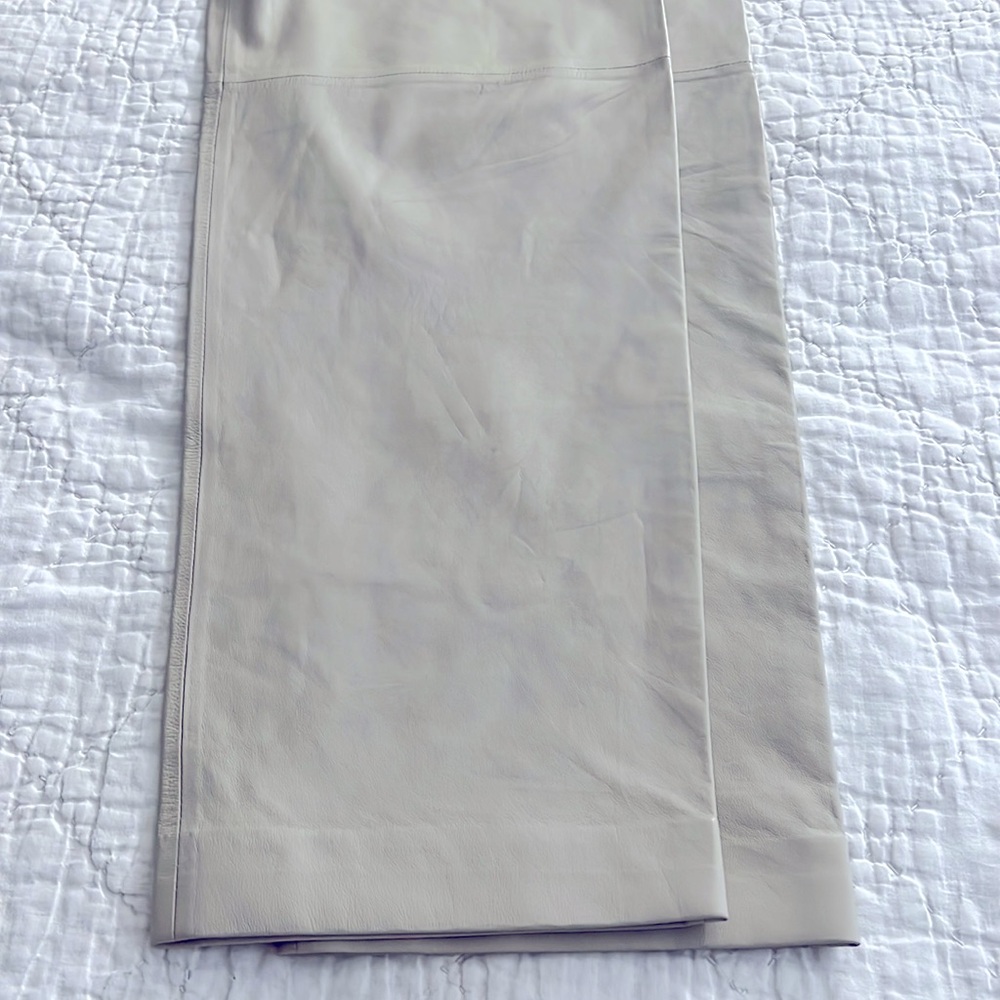 NWT Theory Pleated Leather Straight Leg Pant in Pale Stone - Picture 11 of 11